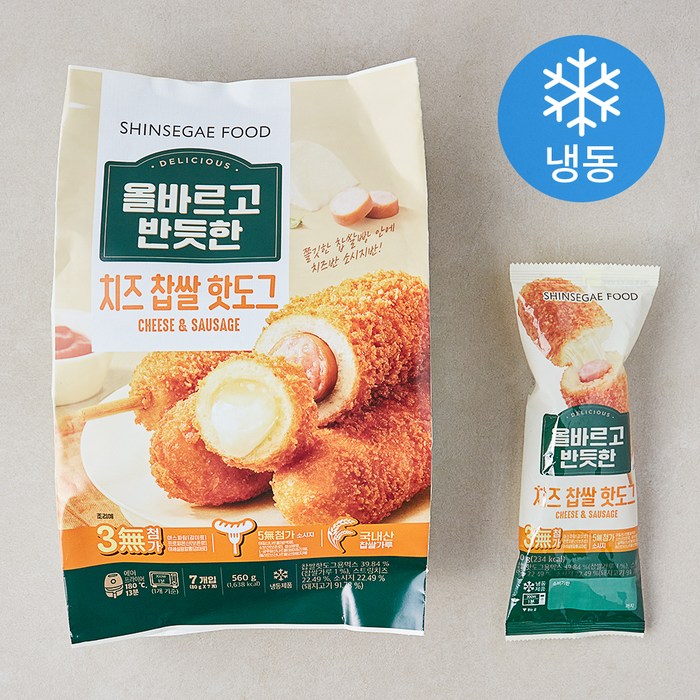 올바르고 반듯한 치즈 찹쌀 핫도그 7개입 (냉동), 560g, 1개 대표 이미지 - 모짜렐라 핫도그 추천