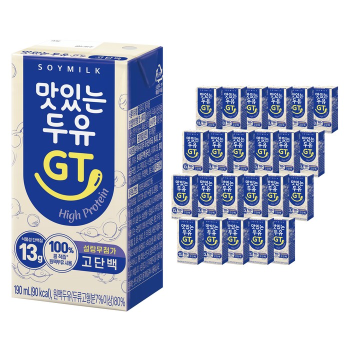 맛있는두유GT 고단백 두유, 190ml, 24개 대표 이미지 - 고단백 식품 추천