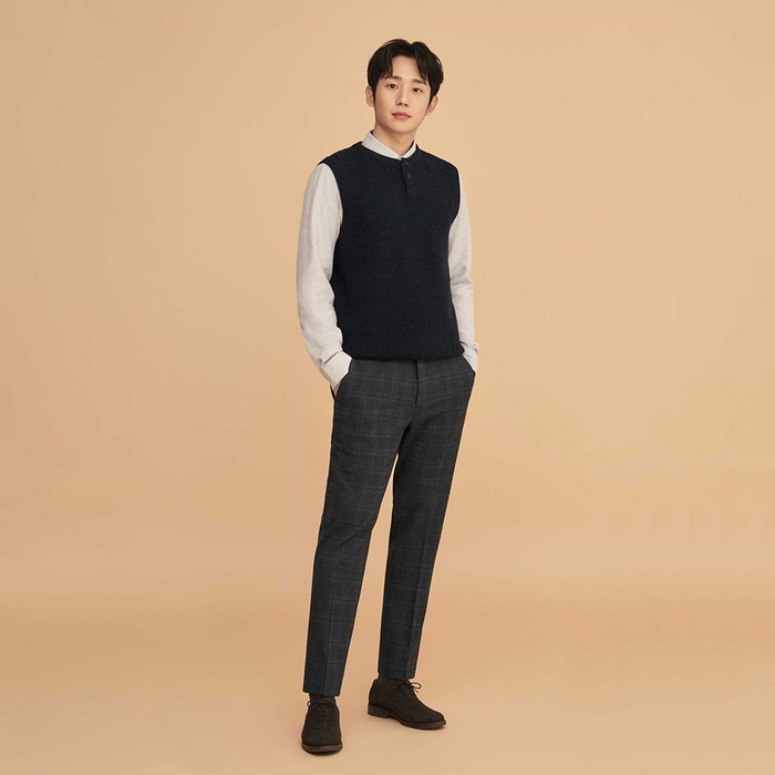 마인드브릿지 남성용 TR4WAY 스판 체크사이드 밴딩 크롭 테이퍼드 팬츠 MTPT7109 대표 이미지 - TR 슬랙스 추천