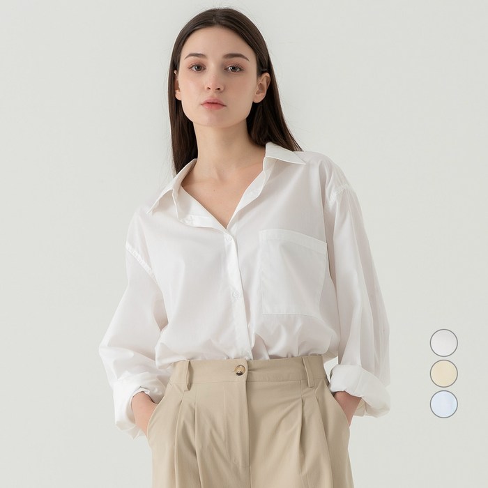 ELLE PARIS 오버핏 베이직 셔츠 대표 이미지 - 여자 화이트셔츠 추천