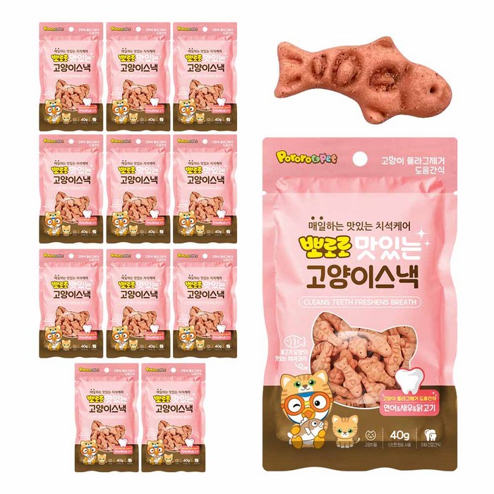에이비에스엘 고양이 뽀로로 맛있는 스낵, 혼합맛연어새우닭고기, 40g, 12개