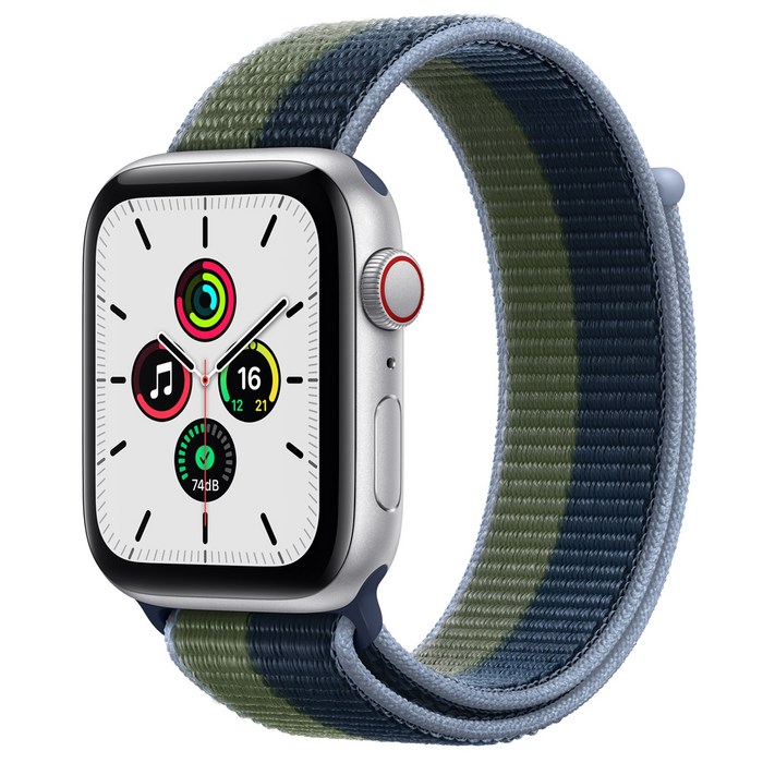 Apple 애플워치 SE, 44mm, GPS+Cellular, 알루미늄, 실버 / 어비스 블루 + 모스그린 스포츠 루프 대표 이미지 - 애플워치 SE 색깔 추천