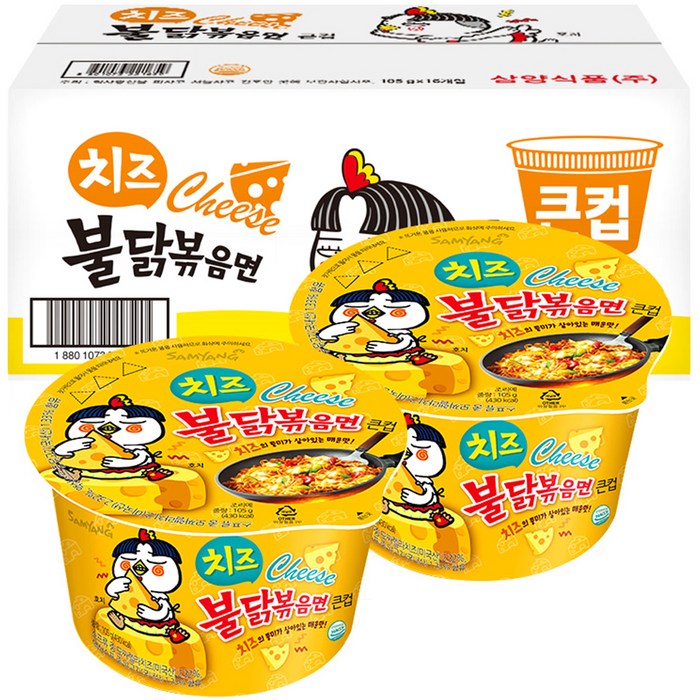 삼양 치즈불닭볶음면 큰컵 105g, 16개 대표 이미지 - 맑은 국물 라면 추천