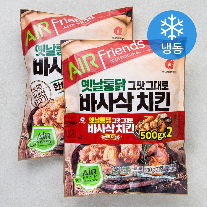 마니커에프앤지 바사삭치킨 한마리 12조각 (냉동), 500g, 2개입 대표 이미지 - 옛날 통닭 추천