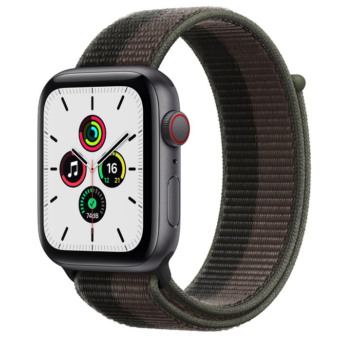 Apple 애플워치 SE, 44mm, GPS+Cellular, 알루미늄, 스페이스 그레이 / 토네이도 + 그레이 스포츠 루프 대표 이미지 - 애플워치 SE 색깔 추천