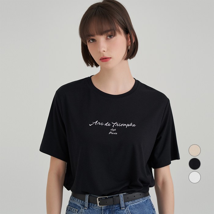 ELLE PARIS 찰랑 레이온 프린팅 반팔 티셔츠 대표 이미지 - 여자 자켓 이너 추천