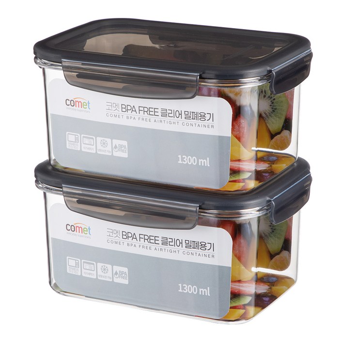 코멧 BPA FREE 클리어 밀폐용기 1300ml, 2p, 단품 대표 이미지 - 김치통 추천