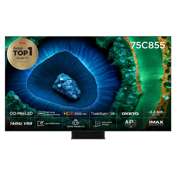 TCL 4K UHD QLED QD-MiniLED TV, 191cm(76인치), 75C855, 스탠드형, 방문설치 대표 이미지 - 화질 좋은 TV 추천