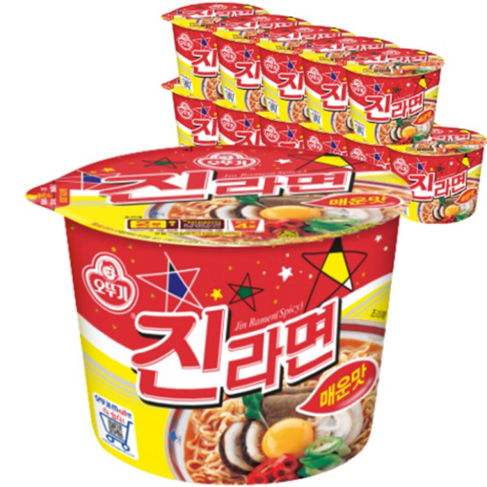 진라면 매운맛 용기 110 g, 12개 대표 이미지 - 오뚜기 컵라면 추천