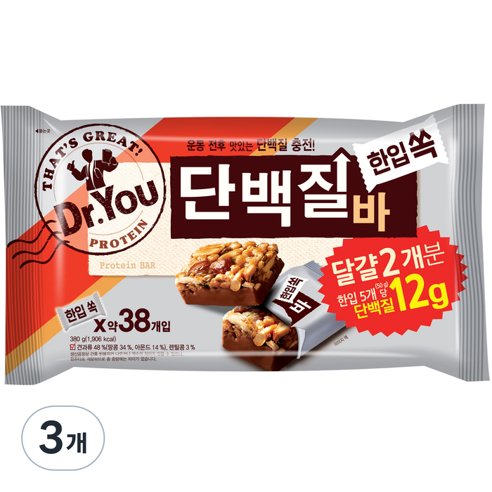 닥터유 한입쏙 단백질바, 380g, 3개 대표 이미지 - 단백질바 추천