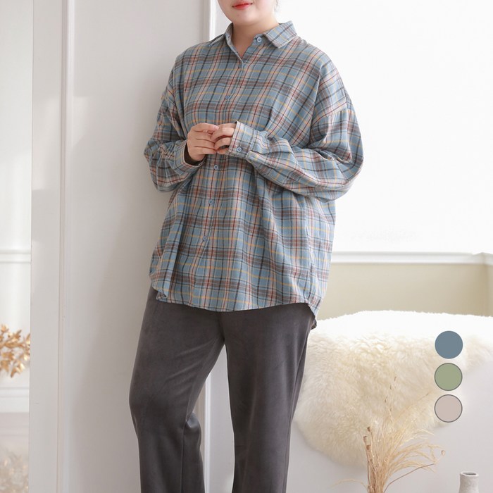 102102 여성용 빅사이즈 파스텔 체크셔츠 대표 이미지 - 오버핏 셔츠 추천