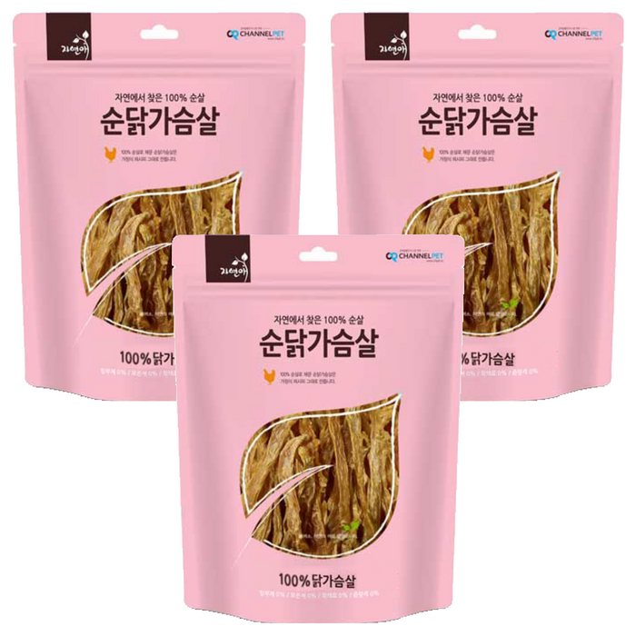 자연애채널펫 순닭가슴살 강아지간식, 닭가슴살맛, 200g, 3개