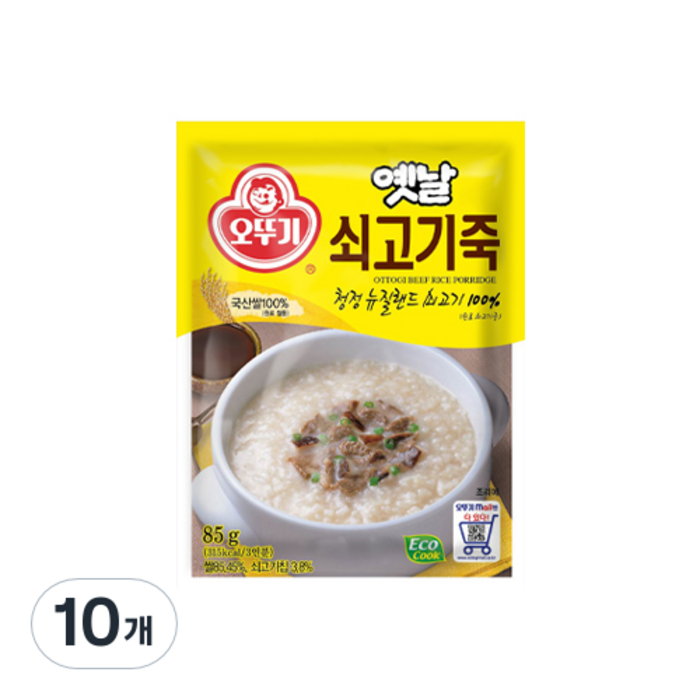 오뚜기 옛날 쇠고기죽, 85g, 10개 대표 이미지 - 소고기야채죽 추천