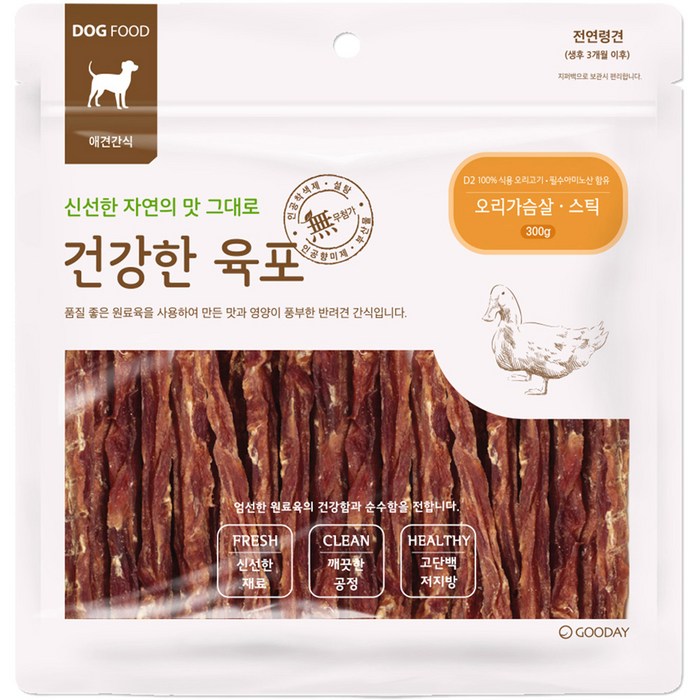 굿데이 건강한육포 반려견간식 300g, 오리가슴살 스틱, 1개 대표 이미지 - 말티즈는 참지않긔 추천