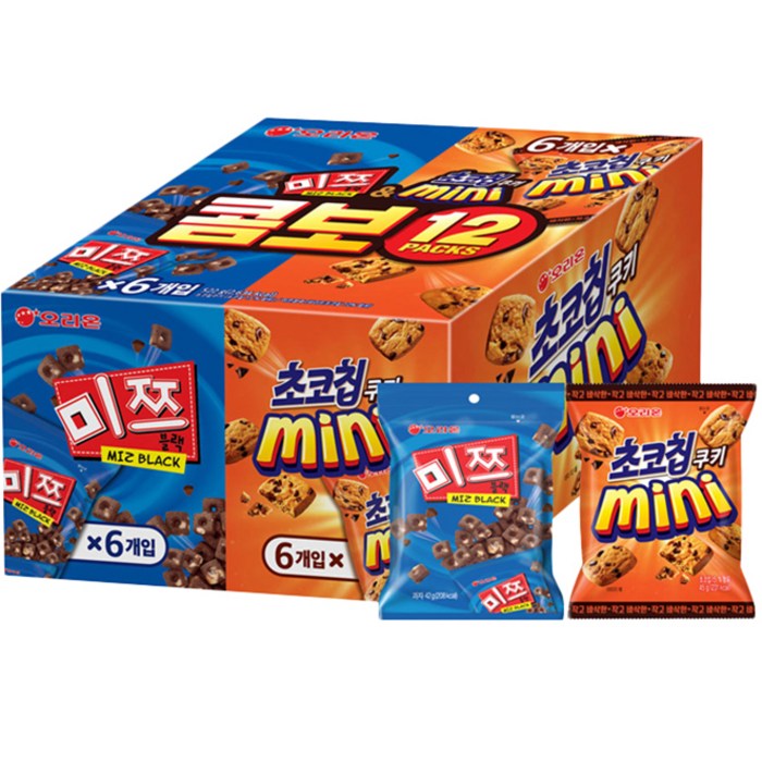 오리온 초코칩 45g x 6p + 미쯔 미니 42g x 6p, 미쯔6P+초코칩쿠키미니6P, 1세트 대표 이미지 - 과자 도매 추천