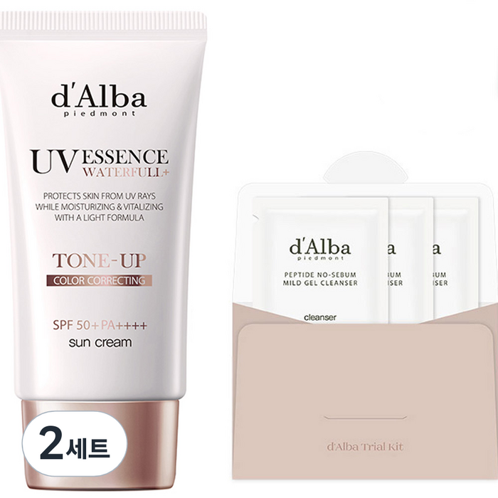 달바 워터풀 톤업 선크림 SPF 50+ PA++++ 50ml + 약산성 젤클렌저 9ml 세트, 50ml, 2세트