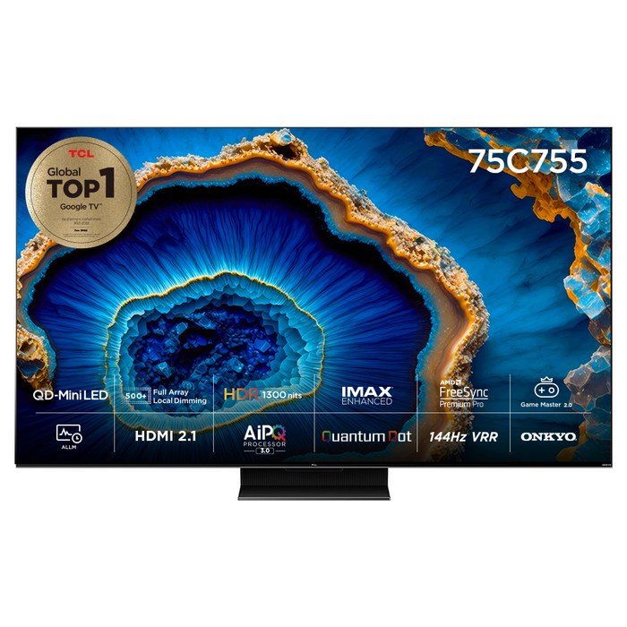 TCL 4K UHD QD Mini LED 안드로이드12 TV, 191cm(75인치), 75C755, 스탠드형, 방문설치 대표 이미지 - TCL 모니터 추천