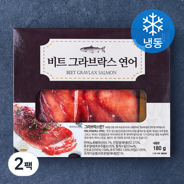 선도 노르웨이 비트 그라브락스 연어 (냉동), 180g, 2팩 대표 이미지 - 숙성 연어 추천