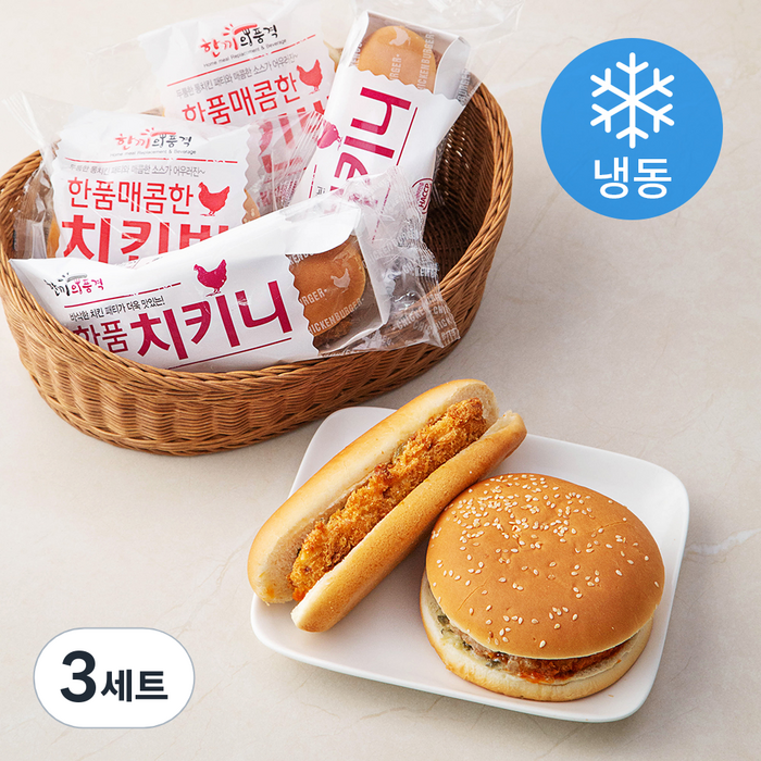 한끼의품격 매콤한 치킨벅 160g x 3팩 + 치키니 140g x 3팩 (냉동), 3세트 대표 이미지 - 치킨버거 추천
