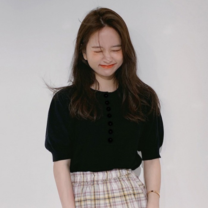 무지무지 단색 퍼프 반팔 니트티 대표 이미지 - 퍼프티 추천