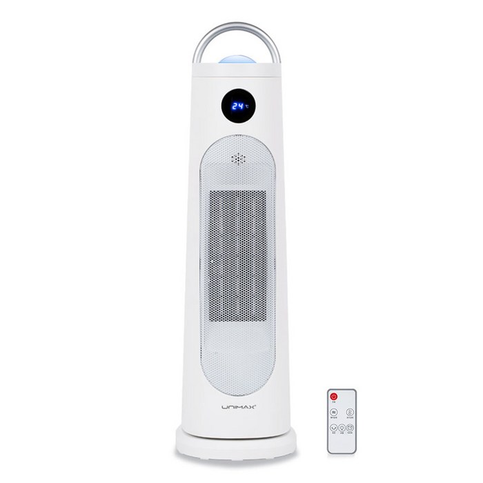 유니맥스 PTC 타워형 저소음 무드램프 리모컨 전기 온풍기, UMHR1421MD, 화이트