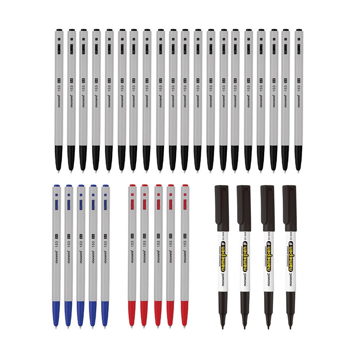 모나미 BP 153 볼펜 0.5mm 흑 20p + 청 5p + 적 5p + 네임펜 F 흑 4p 세트, 혼합색상, 1세트 대표 이미지 - 모나미 추천