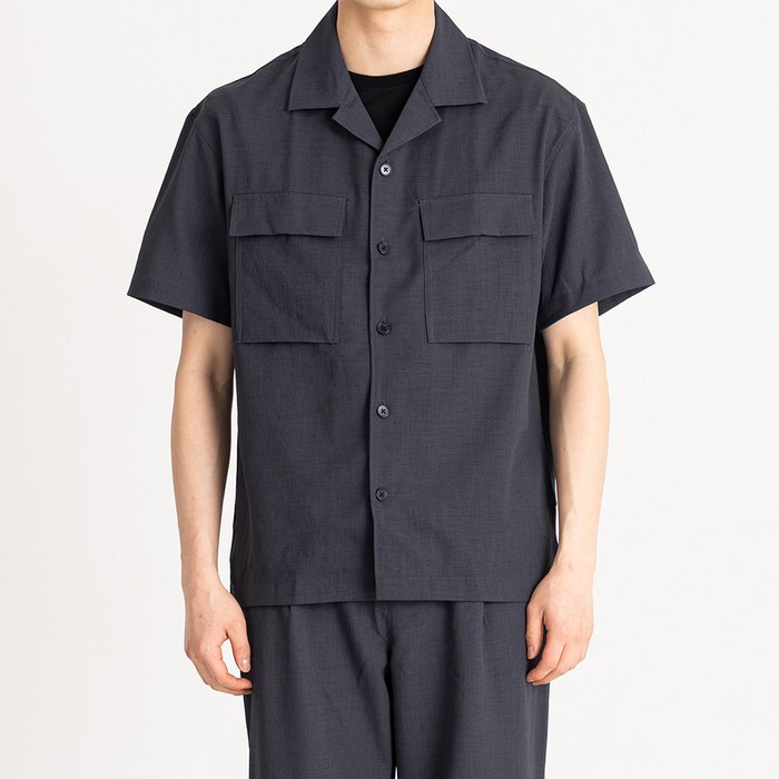 킨록바이킨록앤더슨 남성용 세미오버 텍스처드 오픈 카라 반팔 셔츠