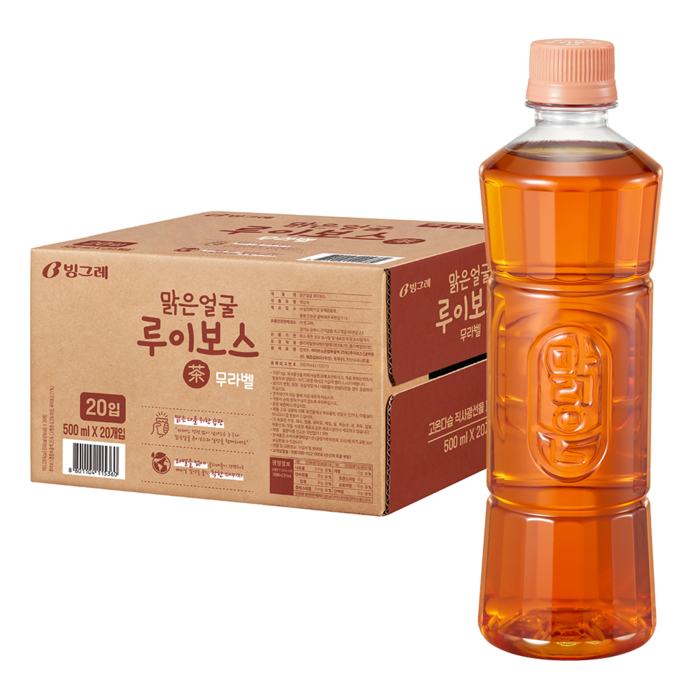 맑은얼굴 루이보스차 무라벨, 20개, 500ml 대표 이미지 - 수입생수 추천