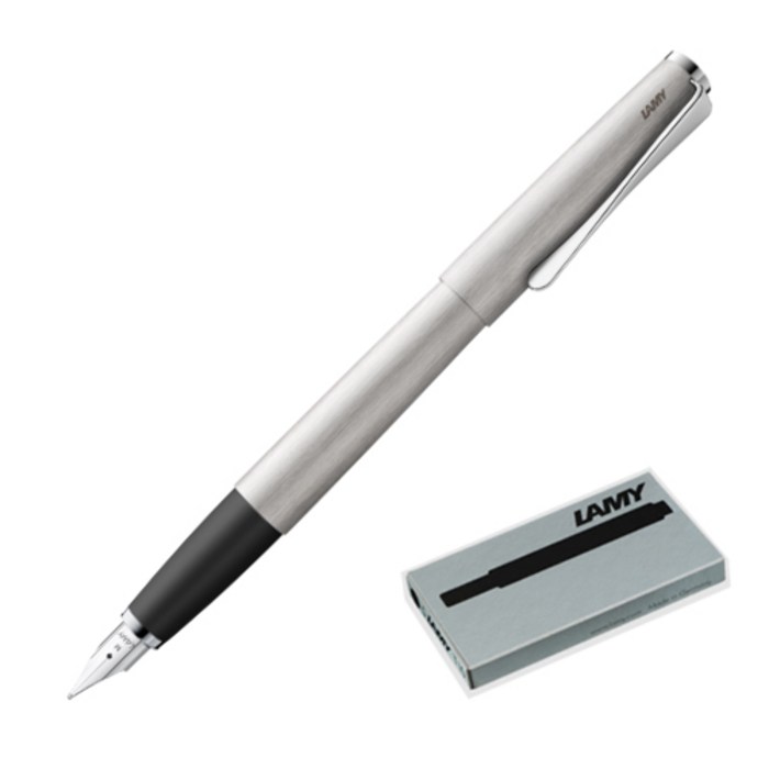 LAMY 065 스튜디오 브러쉬 스틸 만년필 + 잉크 카트리지 5p, EF, 실버(만년필), 블랙(잉크 카트리지) 대표 이미지 - 라미 만년필 추천