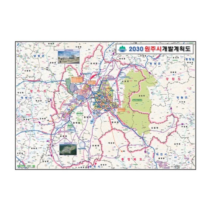 지도닷컴 2030 원주시 개발계획 양면코팅형 대한민국지도 110 x 78 cm, 1개 대표 이미지 - 부동산 지도 추천