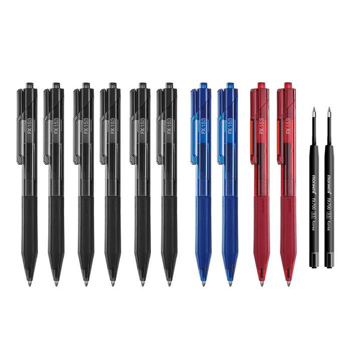 모나미 FX 153 볼펜 0.7mm 흑 6p + 청 2p + 적 2p + FX 700 0.5mm 흑 2p 세트, 혼합색상, 1세트 대표 이미지 - 모나미 추천