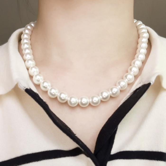 MOOLDN 10MM 클래식 화이트 펄 왕 진주 목걸이 대표 이미지 - 왕진주 목걸이 추천