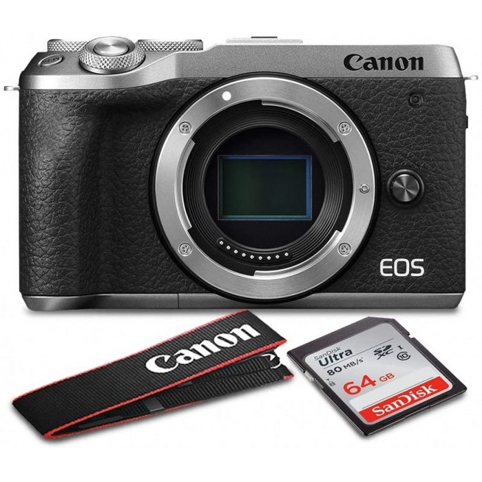 캐논 EOS M6 Mark II 미러리스 디지털 카메라(Silver Body Only) + 64GB 메모리 카드 : 카메라 & 사진, 단일옵션