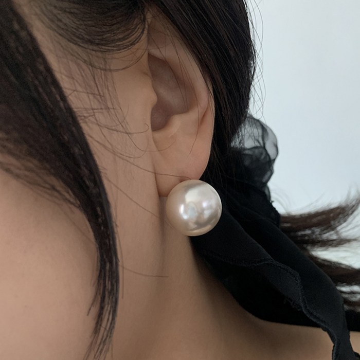 18mm 특대 왕진주 심플 데일리 은침 귀걸이 대표 이미지 - 왕진주 목걸이 추천