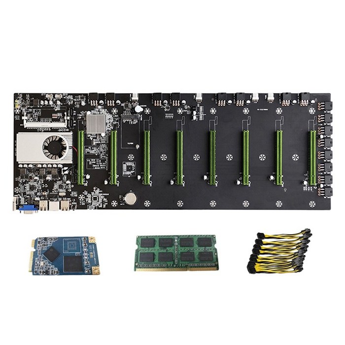 Etase 라이저리스 마이닝 마더 보드 8CPU4 기가바이트 DDR3 1백28기가바이트 MSATA SSD 10X8Pin 전원 케이블과 비트 코인 암호화 에테 리움 광산 (녹색), 라우터 테이블 대표 이미지 - 기가바이트 SSD 추천