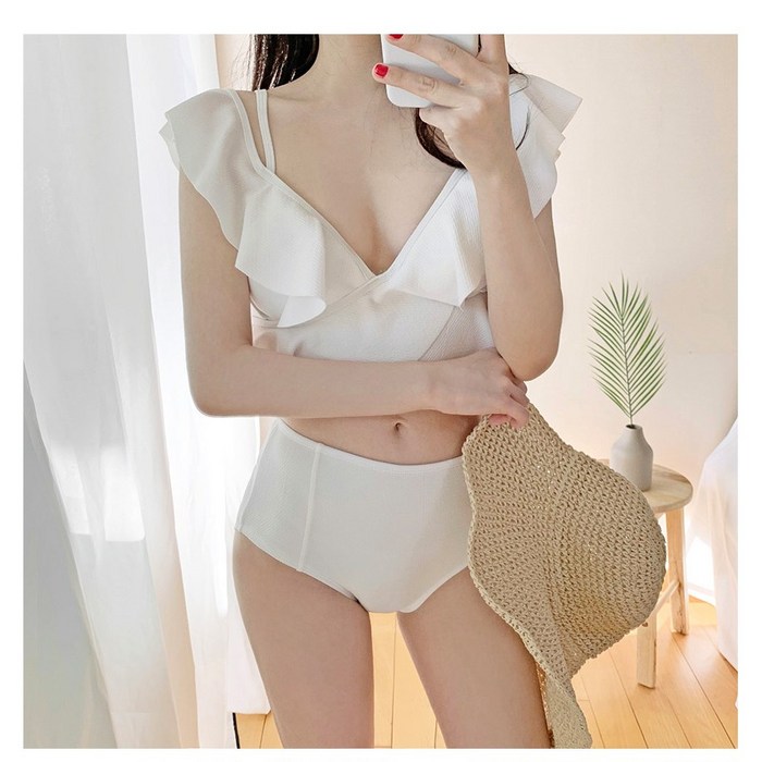 프릴비키니 폴웨어 폴댄스 의상 폴린이 화이트 핑크 오프숄더 폴키니 하이웨스트 대표 이미지 - 비키니 폴 추천