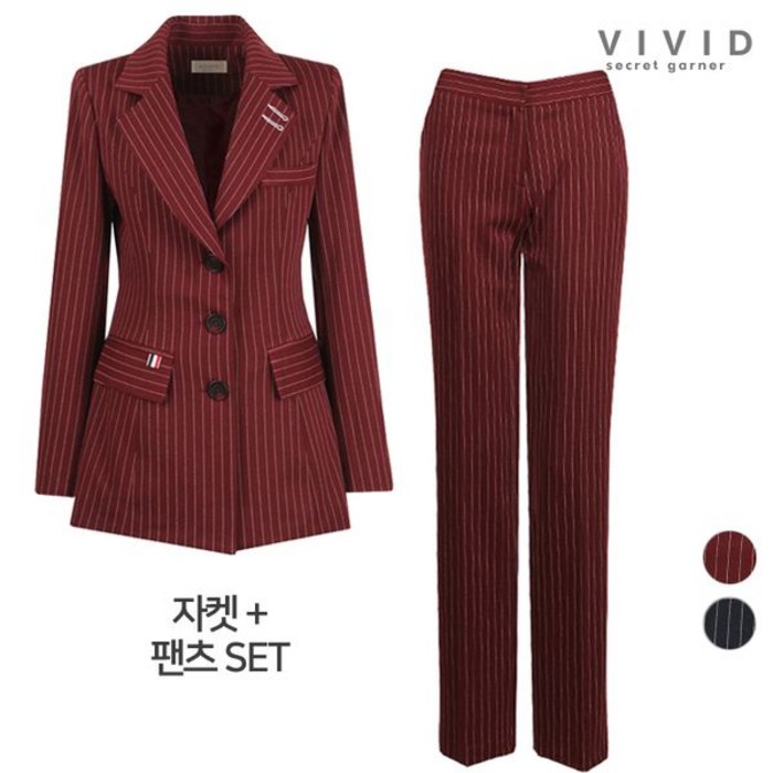 비비드시크릿가너 VIVID SET 여성 롱스트라이프2 정장자켓 일자팬츠 세트 대표 이미지 - 스트라이프 정장 추천