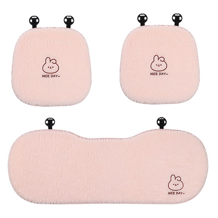마법의 주머니 프리미엄 겨울 극세사 부드럽고 따뜻한 자동차 시트 방석, 1세트, 연핑크 토끼 앞좌석 2p뒷좌석 방석1p