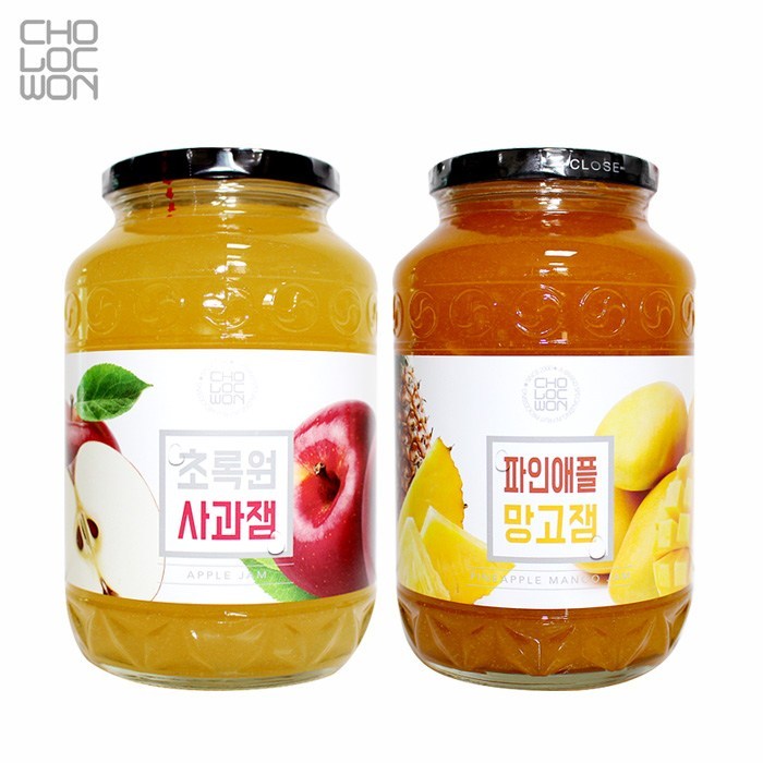 초록원 사과잼1kg +파인애플망고잼1kg (쨈 토스트 시럽), 2개, 1kg 대표 이미지 - 사과잼 추천