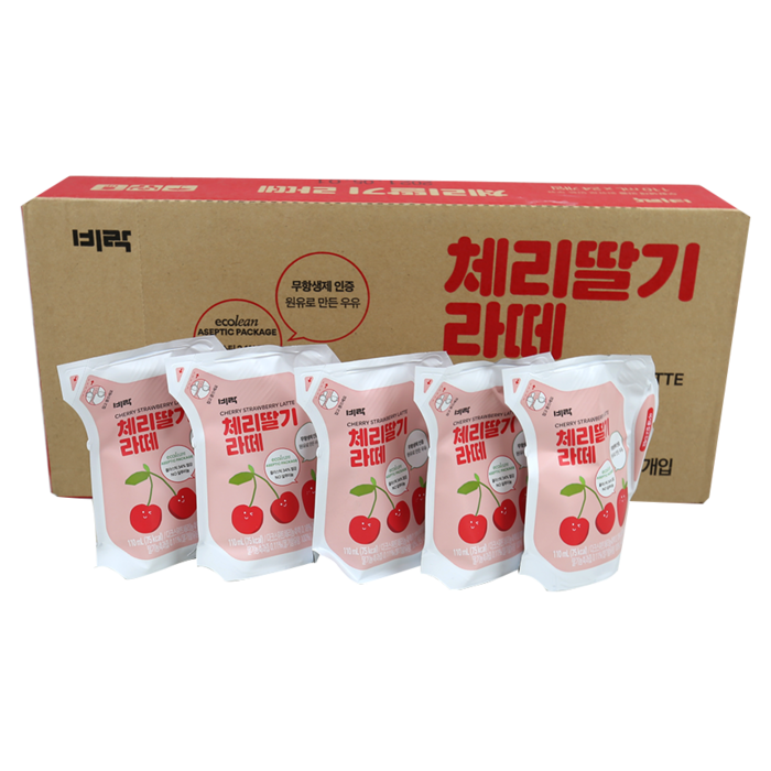 비락 체리딸기 라떼우유, 110ml, 24개 대표 이미지 - 딸기라떼 추천