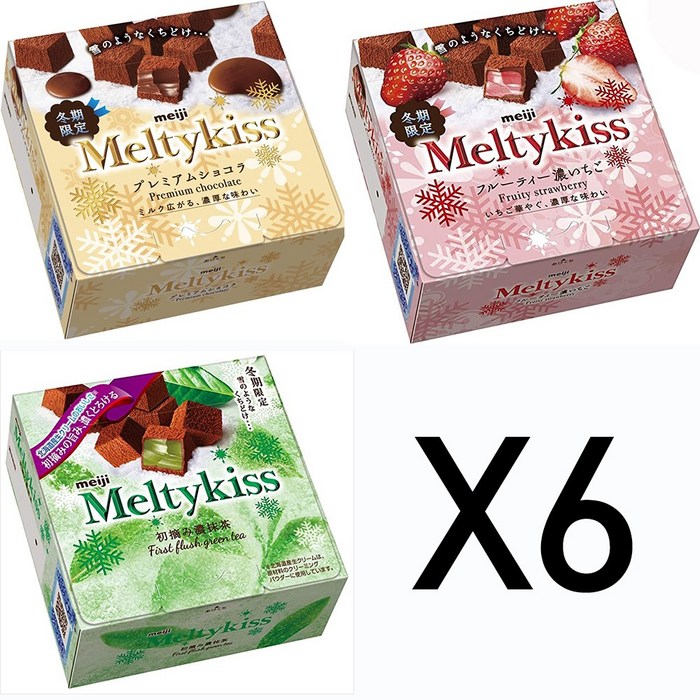 메이지 Melty Kiss 멜티키스 6개세트 일본과자 일본초콜릿 일본간식 meiji, 딸기맛 2개, 초콜릿 2개, 녹차맛 2개 대표 이미지 - 일본 초콜릿 추천