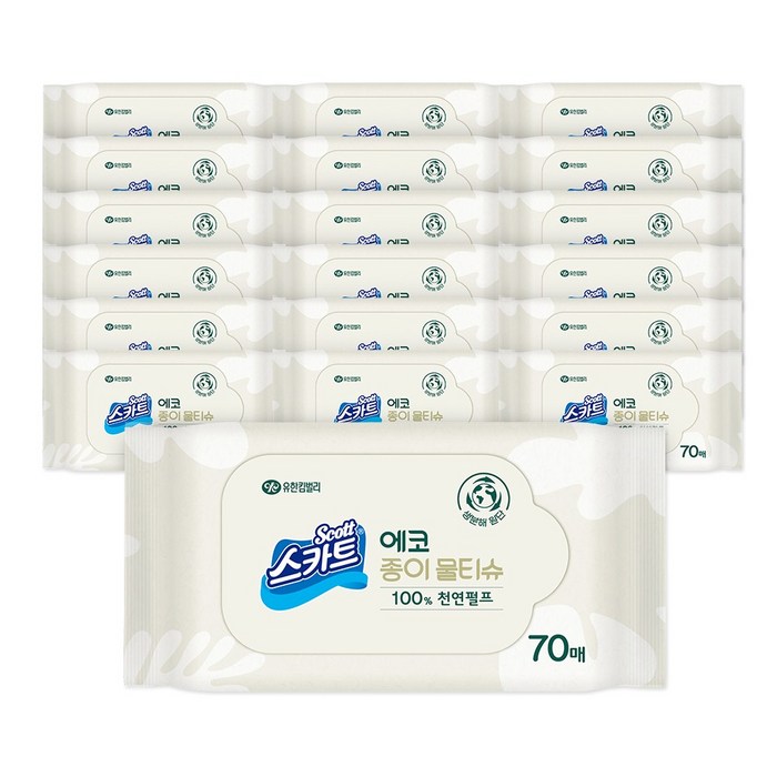 스카트 에코 종이 물티슈 리필형 70매, 1박스, 20팩 대표 이미지 - 강아지 물티슈 추천