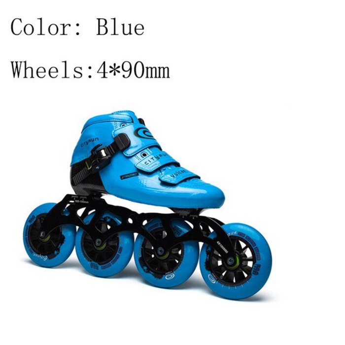 Cityrun 속도 벌컨 인라인 스케이트 크기 30-44 탄소 섬유 전문 경쟁 4*90/100/110mm 바퀴 레이싱 스케이트, 04 Blue 4-90mm_11 34