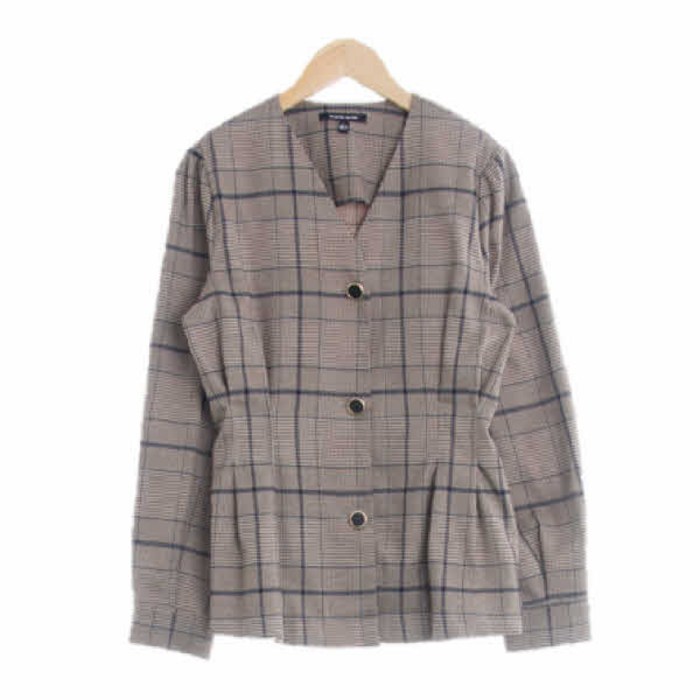 0135 플라스틱아일랜드 브라운 하운드체크 노카라핀턱재킷 S