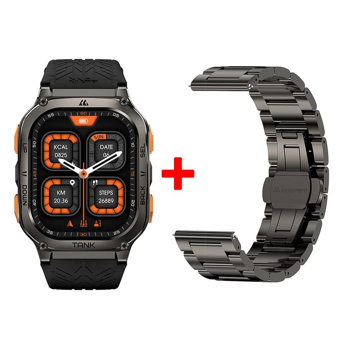 2025년형 KOSPET TANK M3 Ultra GPS 스마트워치 남성용 방수 5ATM AMOLED AOD 480mAh 디지털 블루투스 통화 기능, Black double strap, 4.978cm, GPS  블루투스
