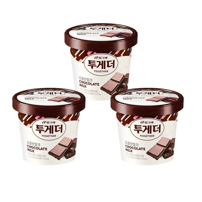 빙그레 투게더 초콜릿밀크 3개 아이스크림, 3개입, 710ml