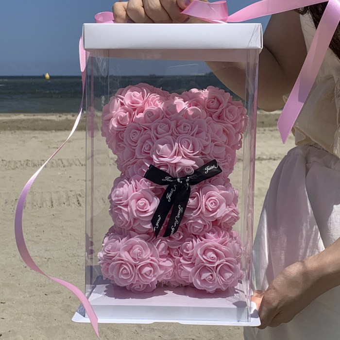 나루플랜트 플라워베어 장미곰돌이 조화 로즈베어 여자친구 선물, 핑크 대표 이미지 - 1년 선물 추천
