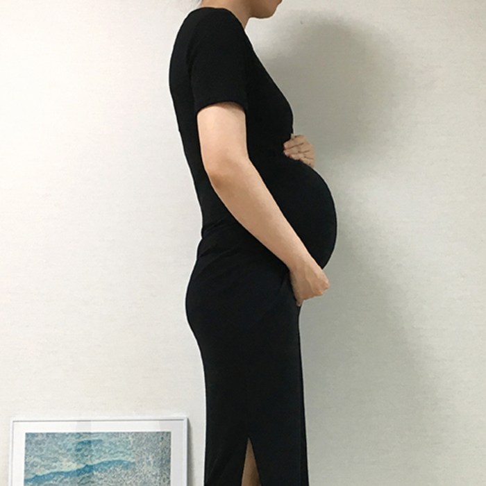 주수원피스 만삭촬영원피스 주수사진원피스 만삭사진 반팔 블랙 슬림 롱 신축성좋은 옆트임 부들 대표 이미지 - 무지 원피스 추천
