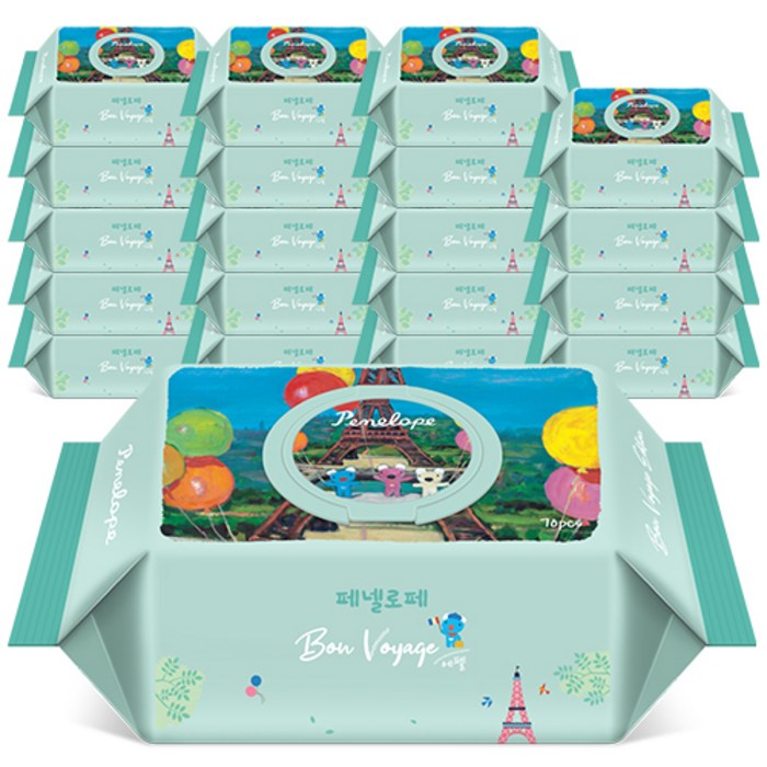 페넬로페 본보야지 에펠 저자극 아기물티슈 캡형 75gsm, 70매입, 20팩