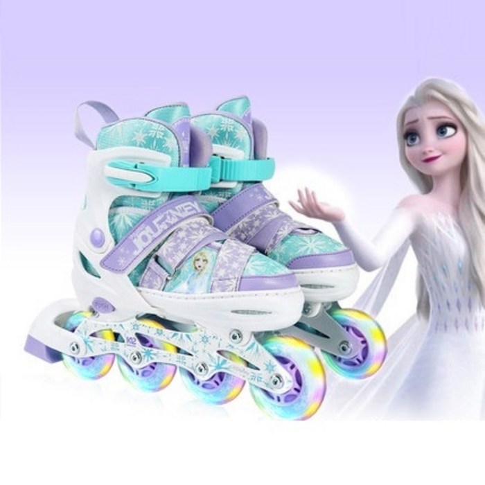 디즈니 어린이 인라인 스케이트 + 가방 보호대 헬멧 콤보 세트 겨울왕국 아동, 겨울왕국 D-002